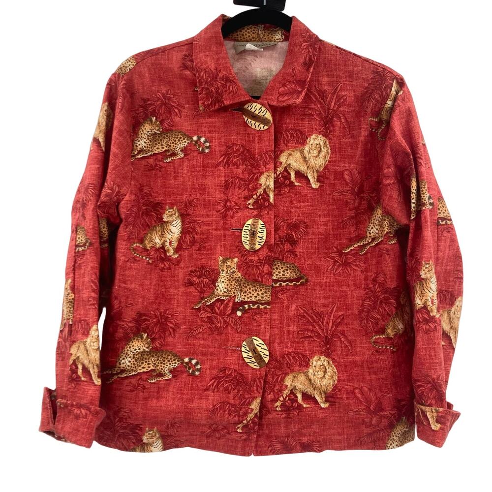 Vintage Painted Pony Brand Linen Jacket Safari Jungle Print Small